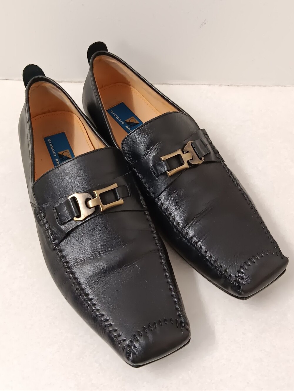 GIORGIO BRUTINI| Blk Leather Sz 12M Slip on Loafer  Moccasin Whip Stitch Western